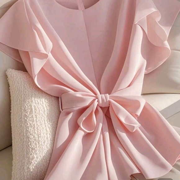 SHEIN Tops - SHEIN Pink Bow Detail Blouse
